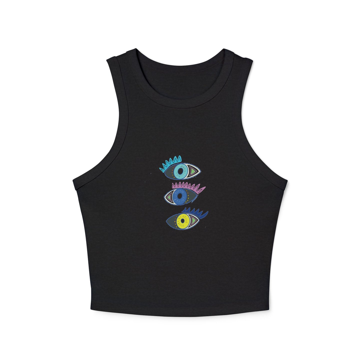 Trendy Women's Micro Rib Racer Tank Top with Colorful Eye Design, Casual Wear, Summer Essential, Gift for Her, Festival Outfit, Yoga Top