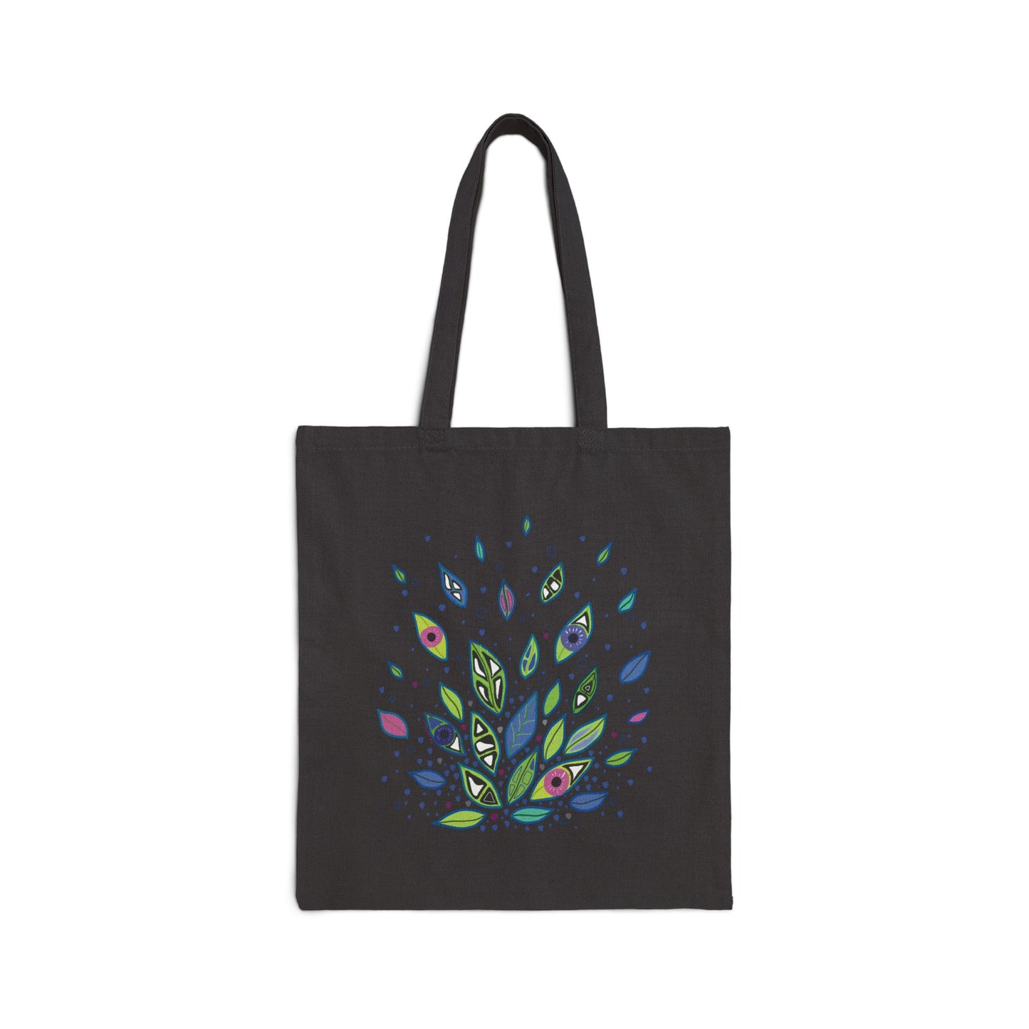 Black Tote Bag from Semiotica with a colorful design on a white background