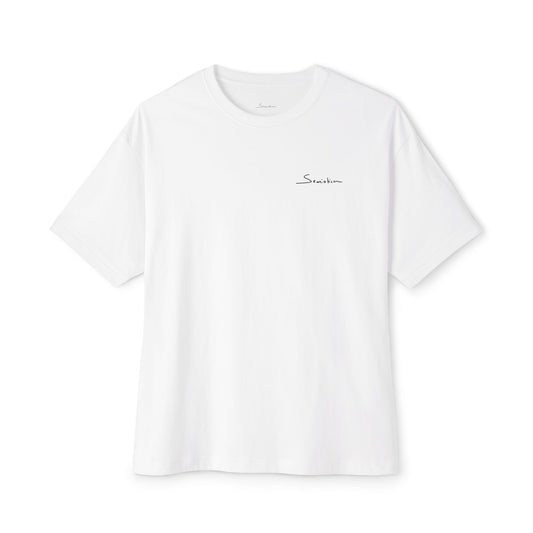 White t-shirt with Semiotica logo printed on a white background