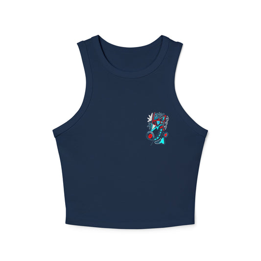 Speak in Symbols Women's Micro Rib Racer Navy Blue Tank Top
