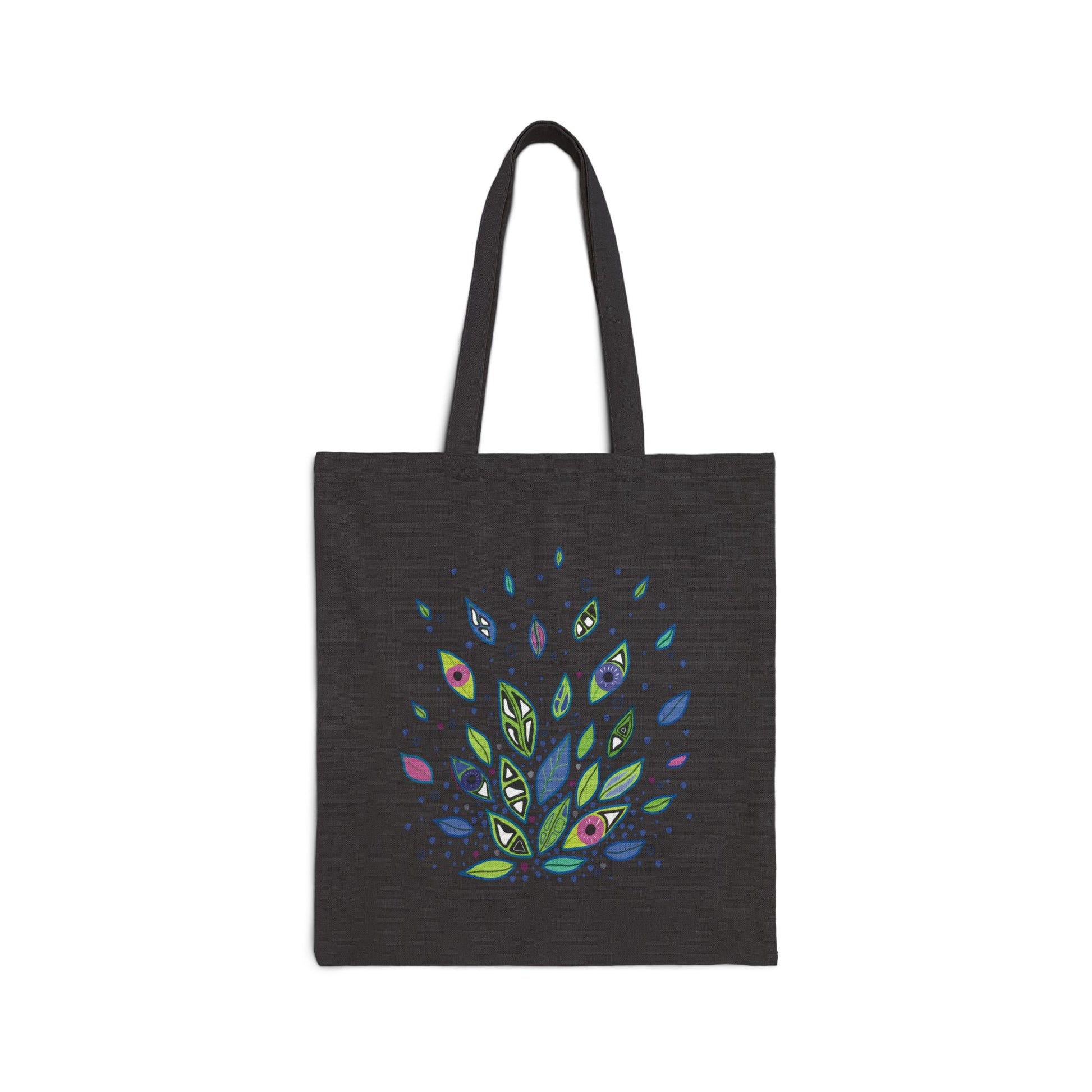 Black Tote Bag from Semiotica with a colorful design on a white background